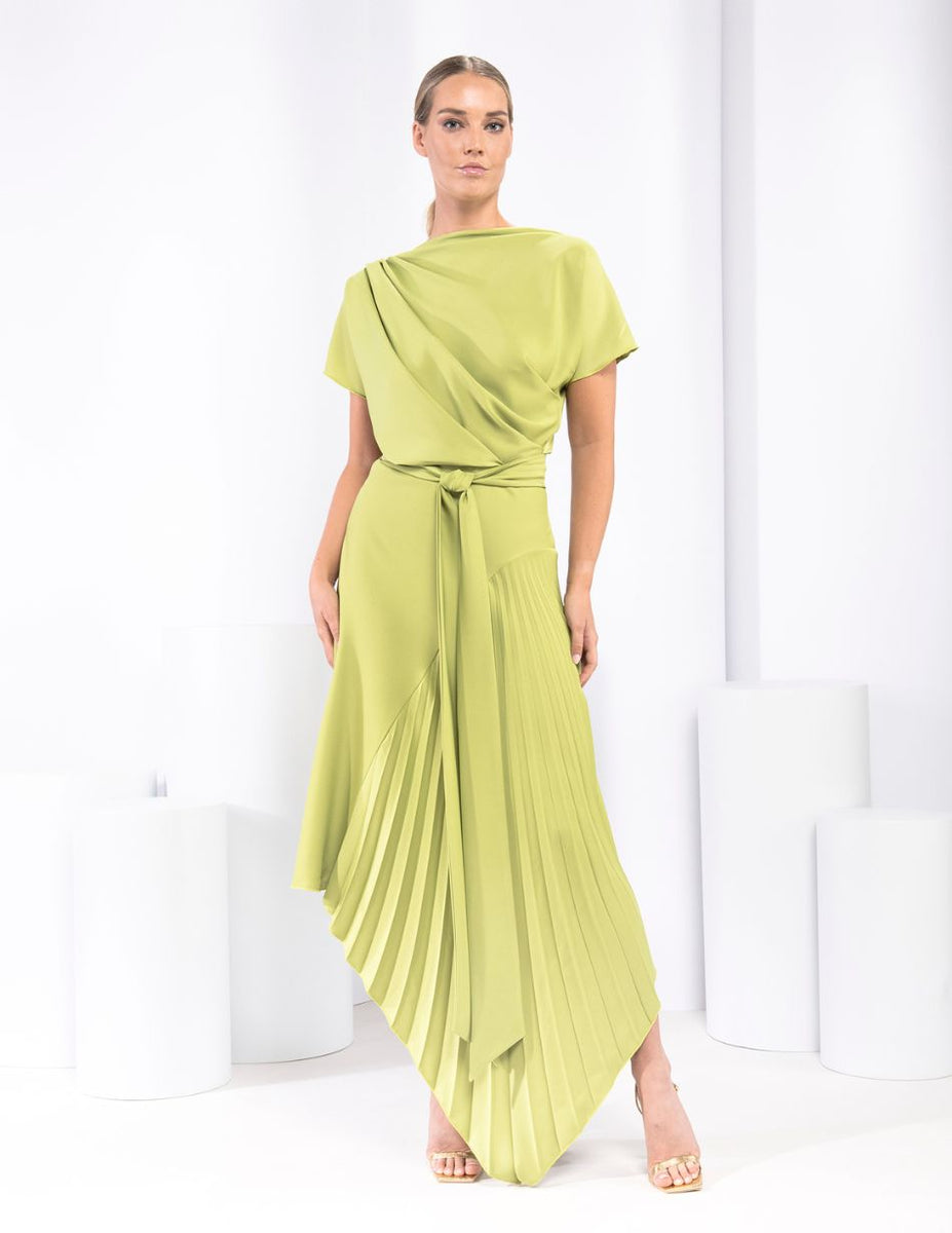 Kevan Jon Mila Pleat Knee Dress - Pear  Dragonfly Boutique Online