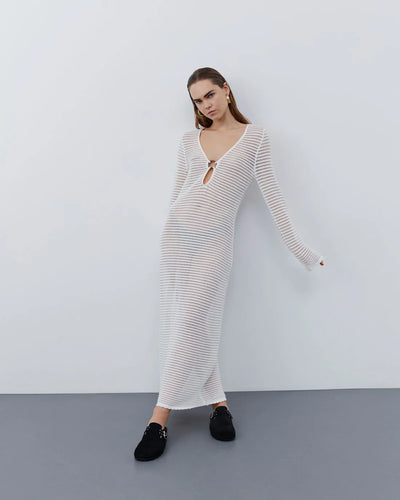 Sofie Schnoor Long knitted Dress - Off White