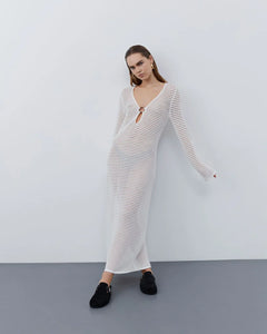 Sofie Schnoor Long knitted Dress - Off White