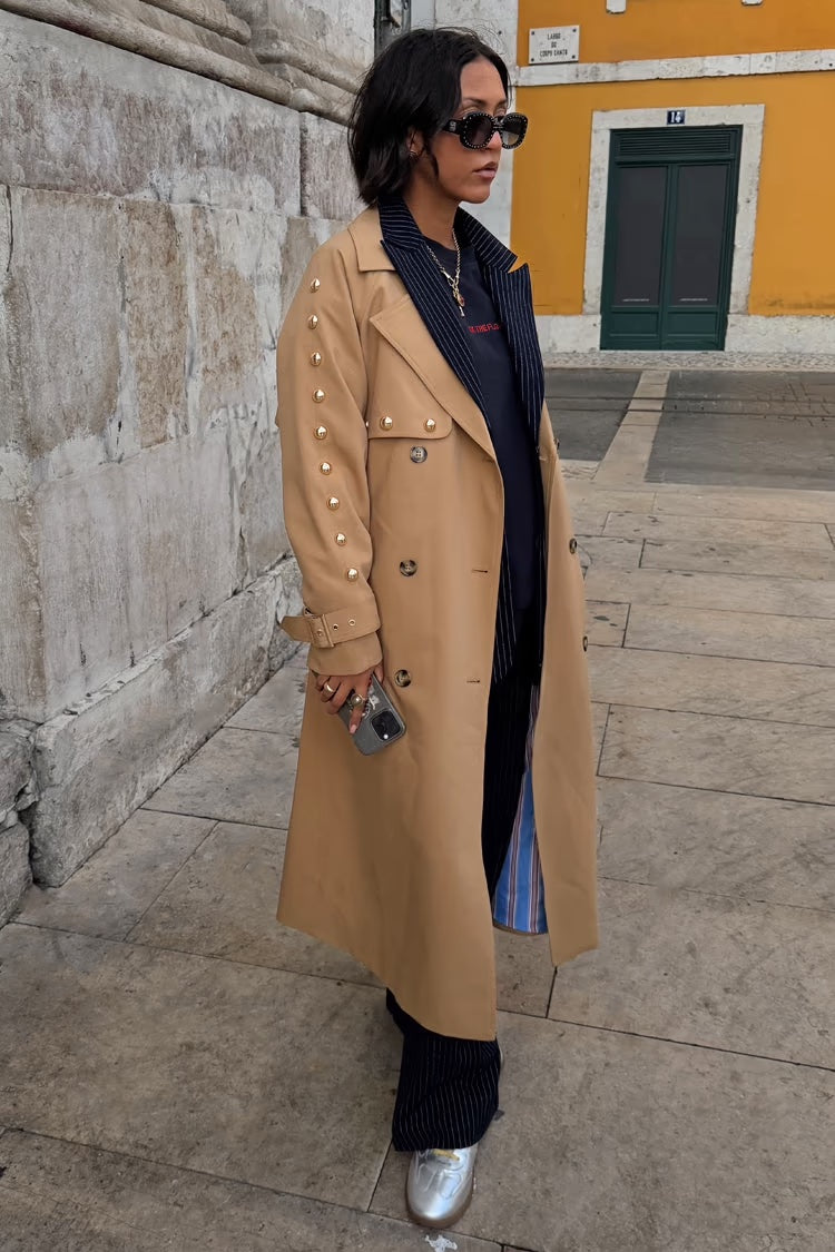Never Fully Dressed Trench Coat - Tan/Gold Studs – Dragonfly