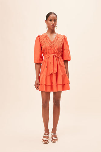 Sunoco Cliff Embroidered Wrap Dress - Orange