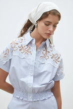 Suncoo Loiita Short Blouse With Embroidered Stripes - Blue