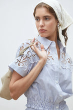 Suncoo Loiita Short Blouse With Embroidered Stripes - Blue