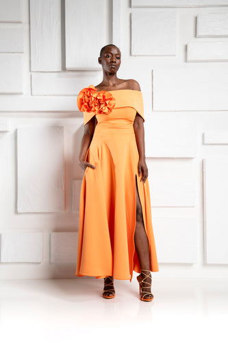 Kevan Jon Kyoto Flare Dress - Tiger Orange