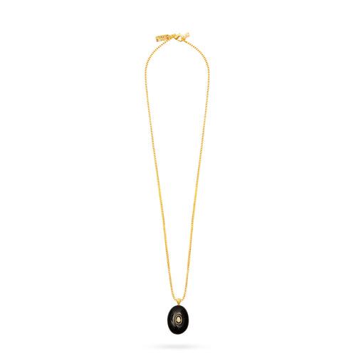 Talis Chains Oval Pendant Necklace - Black Agate/White CZ