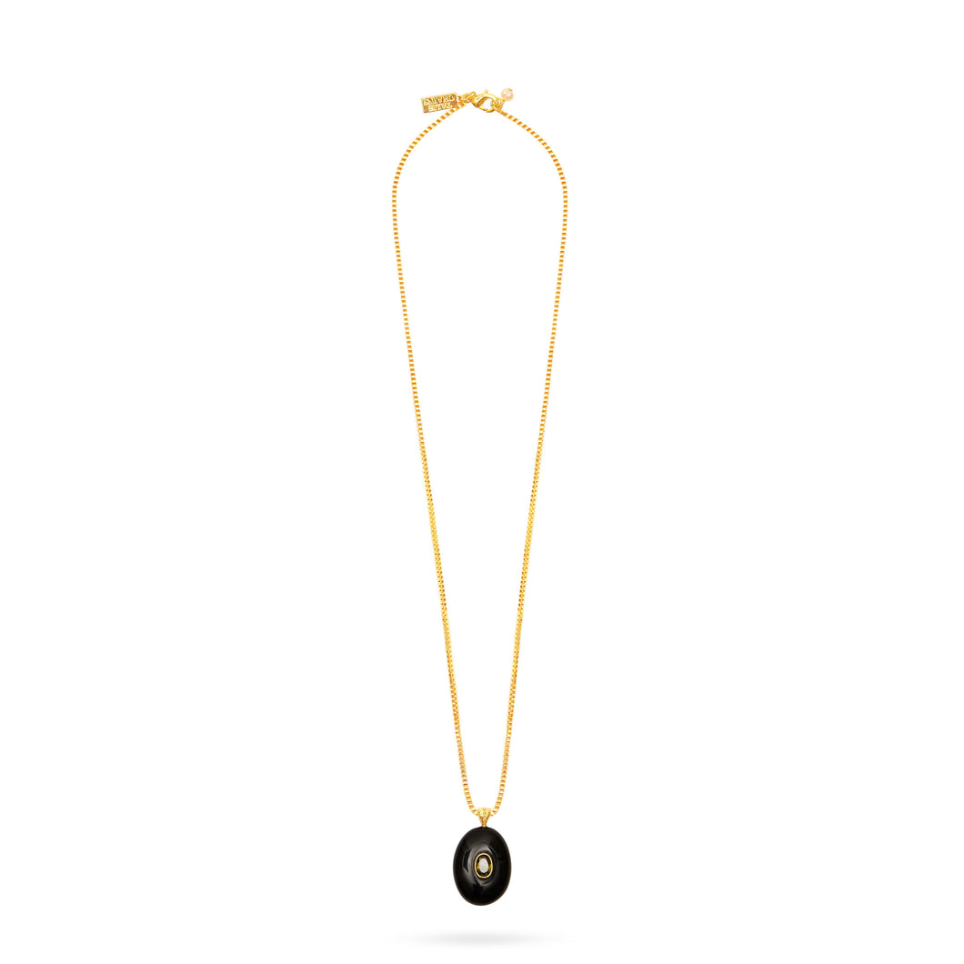 Talis Chains Oval Pendant Necklace - Black Agate/White CZ