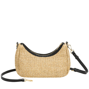 Every Other Single Strap Curved Top Bag Baguette - Beige/Black