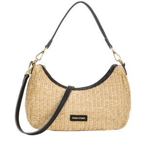 Every Other Single Strap Curved Top Bag Baguette - Beige/Black