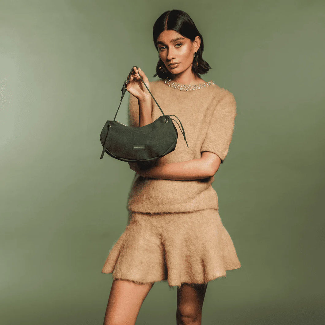 Every other Small Tassel Slouch Shoulder Bag - Dark Green