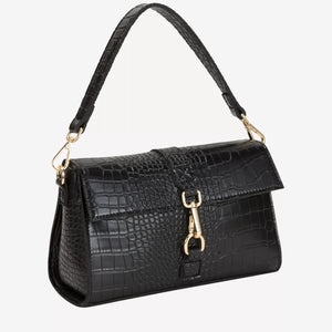 Every Other Single Strap Flapover Shoulder Bag - Black