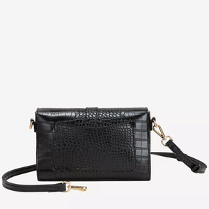 Every Other Single Strap Flapover Shoulder Bag - Black
