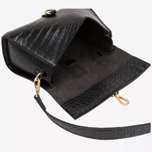 Every Other Single Strap Flapover Shoulder Bag - Black