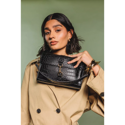 Every Other Single Strap Flapover Shoulder Bag - Black