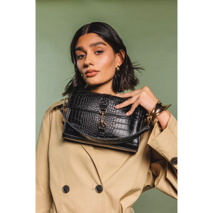 Every Other Single Strap Flapover Shoulder Bag - Black