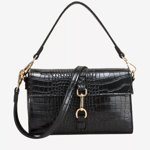 Every Other Single Strap Flapover Shoulder Bag - Black