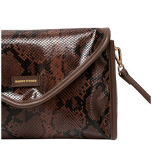 Every Other Snake Effect Flap Over Clutch Shoulder Bag - Brown