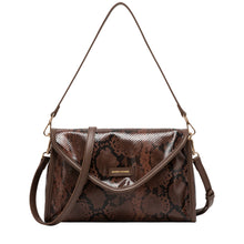 Every Other Snake Effect Flap Over Clutch Shoulder Bag - Brown