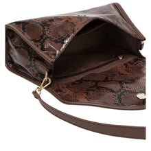 Every Other Snake Effect Flap Over Clutch Shoulder Bag - Brown