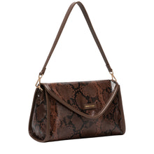 Every Other Snake Effect Flap Over Clutch Shoulder Bag - Brown