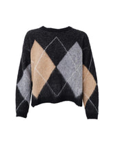 Black Colour Beth Argyle Knit Jumper - Black