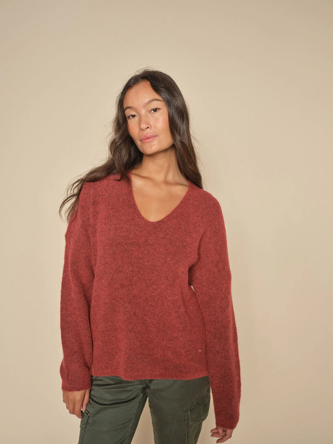 Mos Mosh Thora V Neck Jumper - Garnet