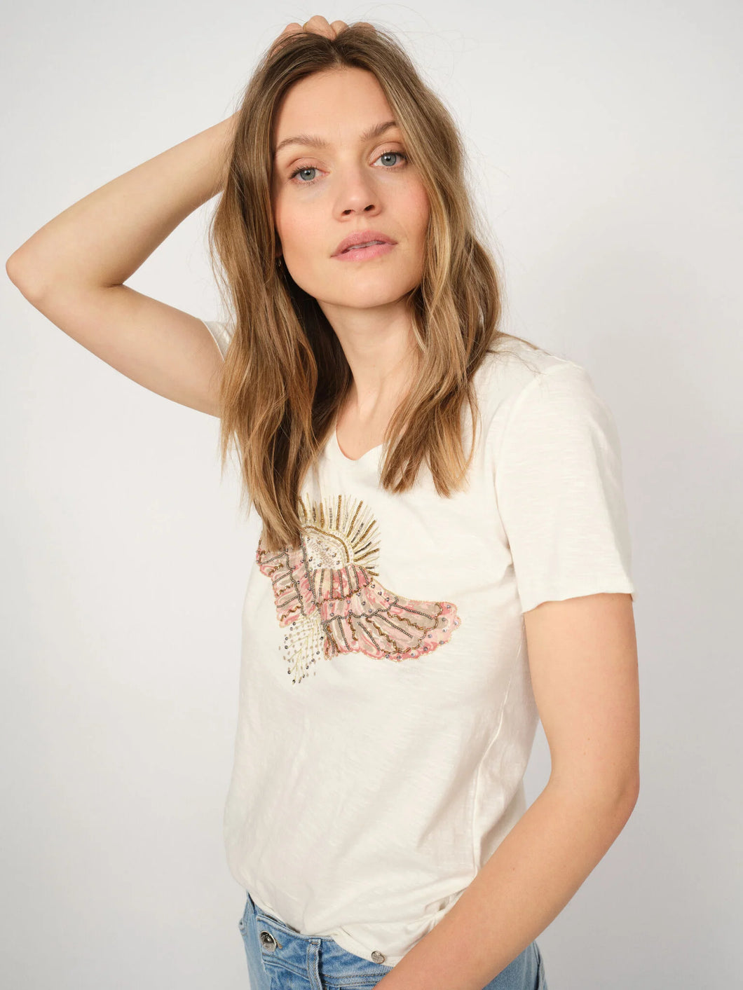 Mos Mosh - Nadine O-SS Deco Tee Powder Pink
