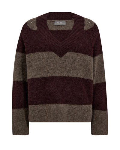Mos Mosh Taci Stripe V Neck Knit - Fudge