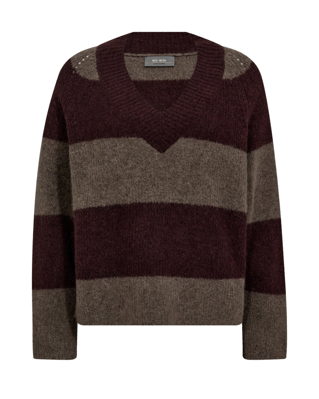 Mos Mosh Taci Stripe V Neck Knit - Fudge