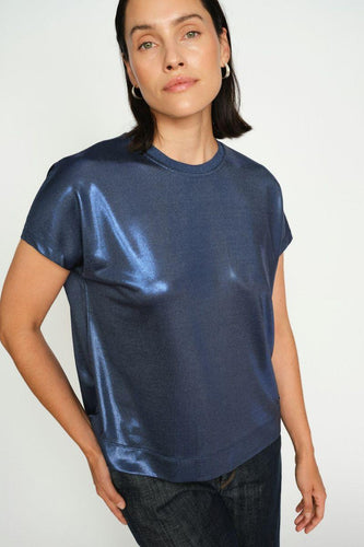 Mos Mosh Nivola O Neck Metallic Tee - Ensign Blue