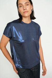 Mos Mosh Nivola O Neck Metallic Tee - Ensign Blue