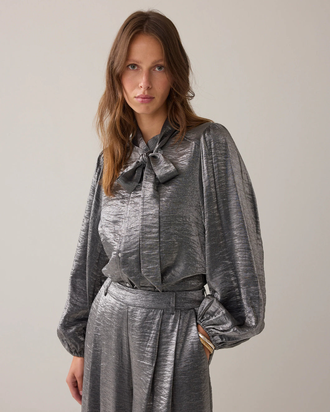 Summum Woman Metallic Shine Blouse - Mid Grey