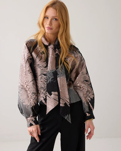 Summum Woman Long Sleeve Top - Leaves Jacquard