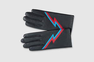 Mabel Sheppard New Ziggy Lightening Bolt Gloves - Black/Blue/Red Leather