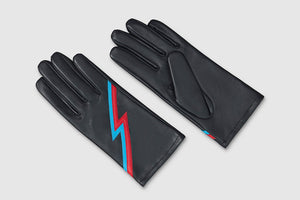 Mabel Sheppard New Ziggy Lightening Bolt Gloves - Black/Blue/Red Leather