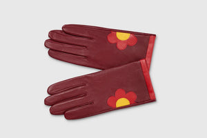 Mabel Sheppard Daisy Gloves - Burgundy/Red/Yellow