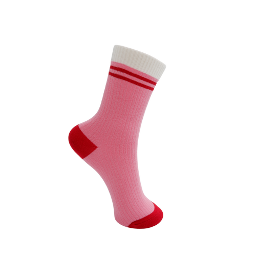 Black Colour Geena Contrast Sock - Pink/Red