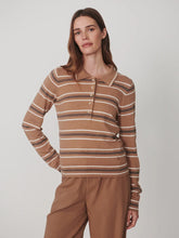 Varley Mayra Stripe Knit Polo - Camel