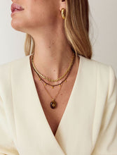 Talis Chains Beaded Necklace with CZ Drops - Tiger's Eye/Yellow