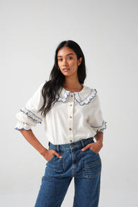 Seventy & Mochi Phoebe Blouse - Ecru/Electric Blue