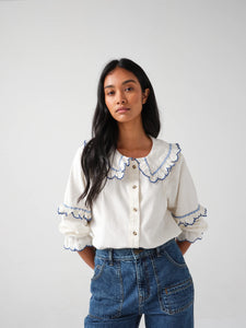 Seventy & Mochi Phoebe Blouse - Ecru/Electric Blue