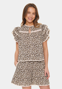 Saint Tropez Kirby Blouse - Creme Leopard Strokes