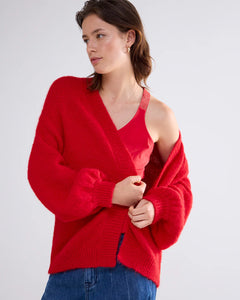 Summum Women Puff Sleeve Cardigan - Red