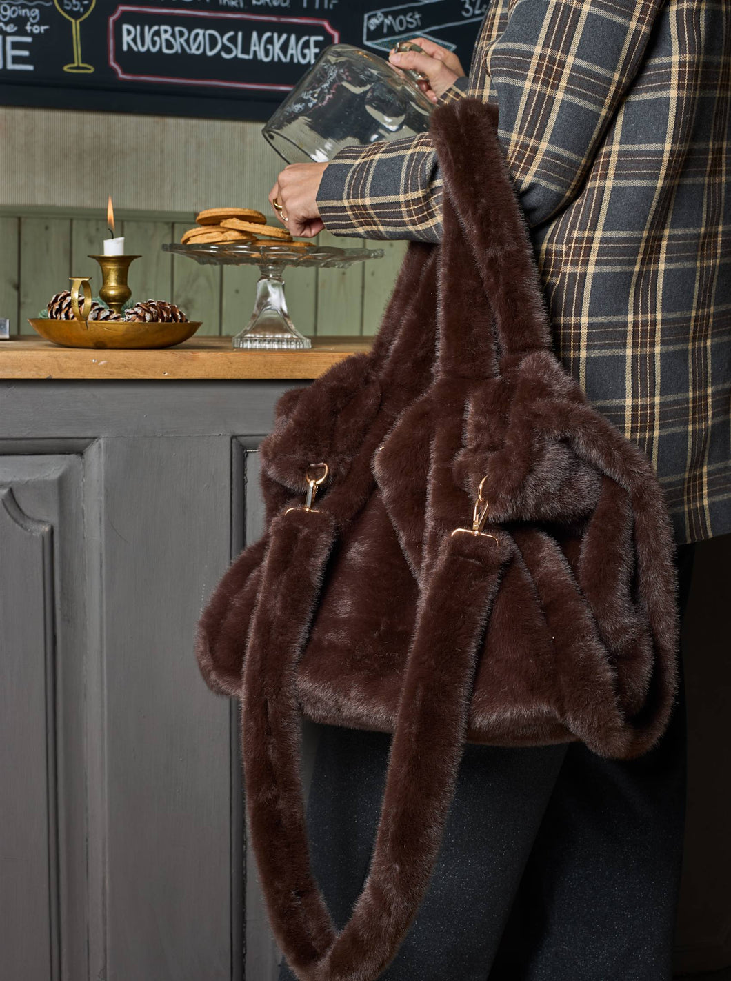 Black Colour Loma Big Shopper Bag - Deep Coffee