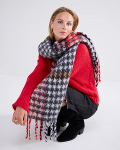 Summum Woman Woven Pied de Poule Scarf - Red/Woman