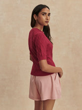 Varley Merryn Diamond Knit Top - Rich Raspberry