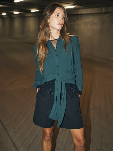 Nu Denmark Billie Shirt - Petrol Green Mix