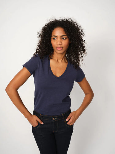 Mos Mosh Arden V Neck Tee - Navy