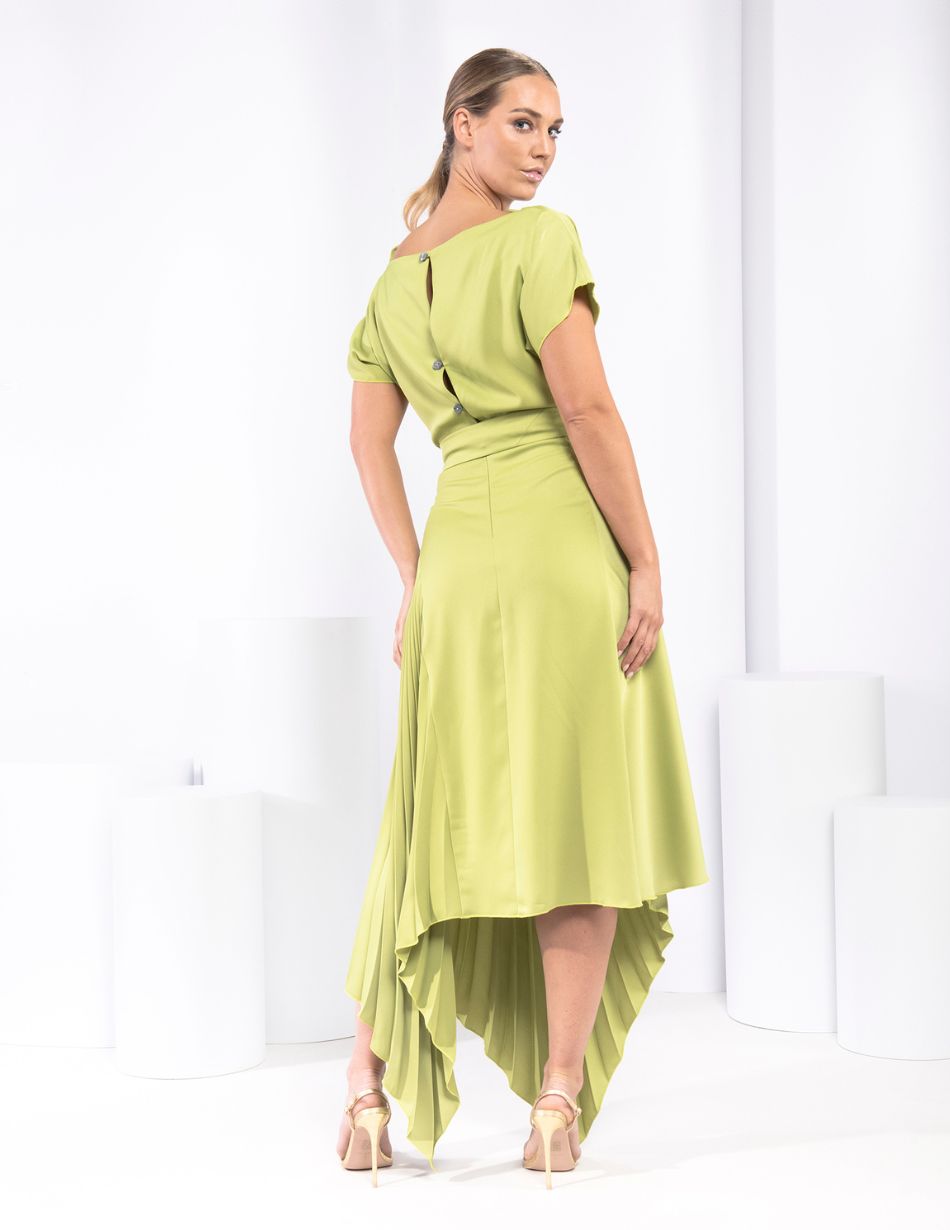 Kevan Jon Mila Pleat Knee Dress - Pear Dragonfly Boutique Online Kevan Jon Mila Pleat Knee Dress - Pear Dragonfly Boutique Online