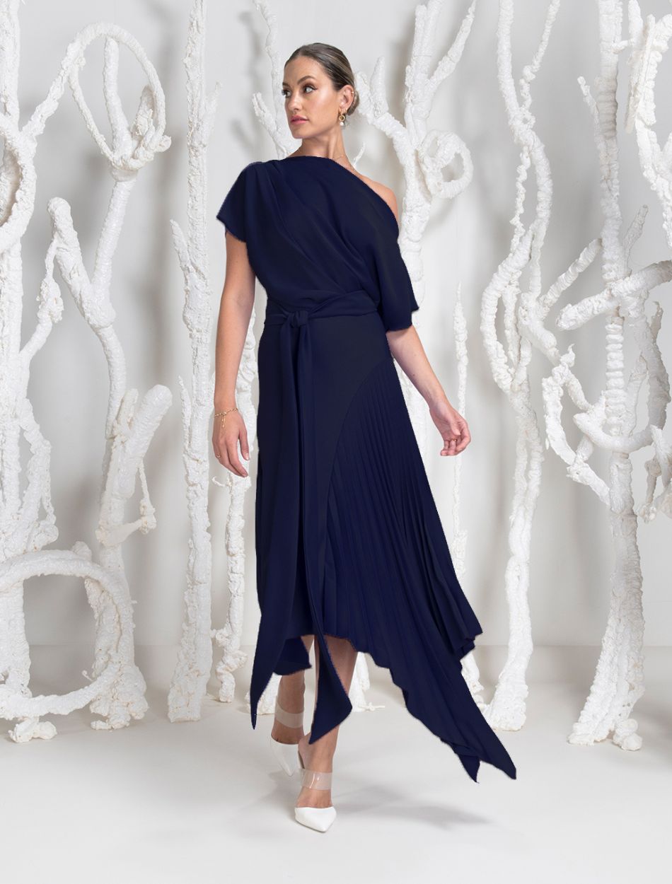 Kevan Jon Mila Pleat Dress - Navy