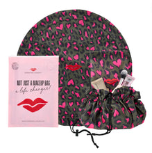 Donna May London Open Flat Makeup Bag - Khaki & Pink Leopard